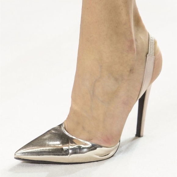Giambattista Valli heels |Gold Leather Slingback Stiletto Heels - Picture 1 of 12